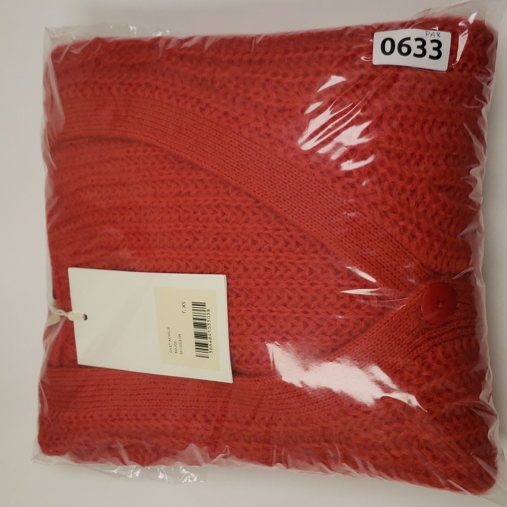 Sezane Achille Jumper in Red Wool Kid Mohair V Neck Cardigan - Picture 10 of 11